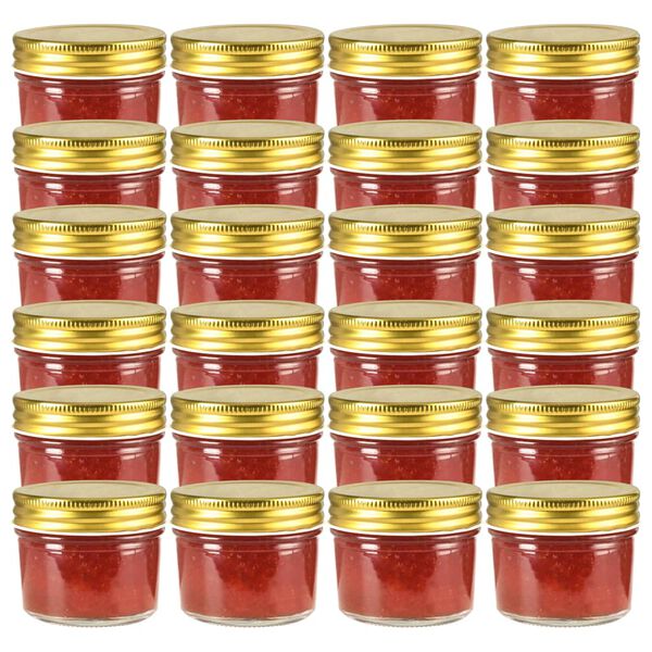 vidaXL Βάζα Μαρμελάδας 24 τεμ. 110 ml Γυάλινα με Χρυσά Καπάκια