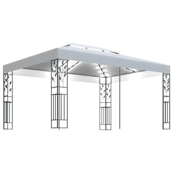 vidaXL Κιόσκι με Διπλή Οροφή και Φωτάκια LED Λευκό 3 x 4 μ.