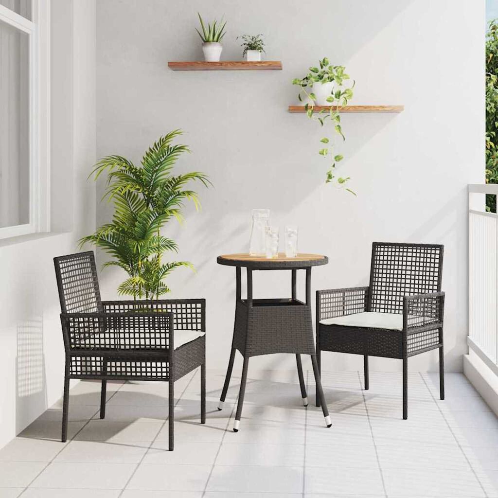 vidaXL Σέτ φαγητού για κήπο 3 pcs Μαύρο Πολυ ράταν