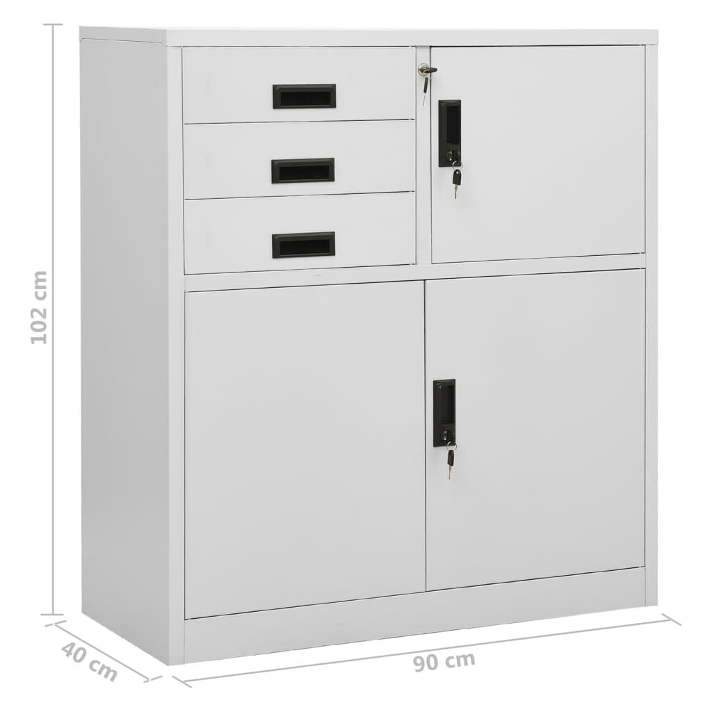vidaXL Ντουλάπα Γραφείου Ανοιχτό Γκρι 90 x 40 x 102 εκ. Ατσάλινη