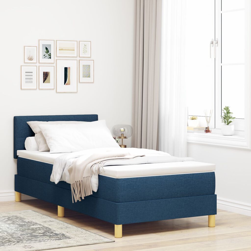 vidaXL Κρεβάτι Box Spring με Μαξιλάρι & LED Μπλε 90x190 εκ. Ύφασμα