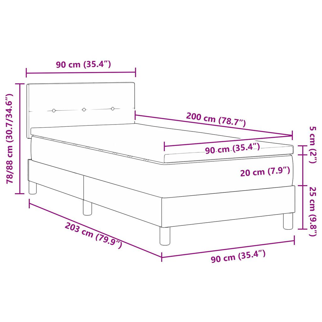 vidaXL Κρεβάτι Box Spring με Στρώμα Κρέμ 90x200 εκ Υφασμά