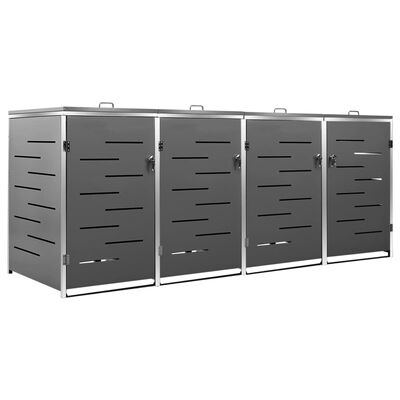 vidaXL Πλαίσιο Κάδου Απορρ. Τετραπλό Ρόδες 276,5x77,5x115,5εκ Αν. Ατσ.