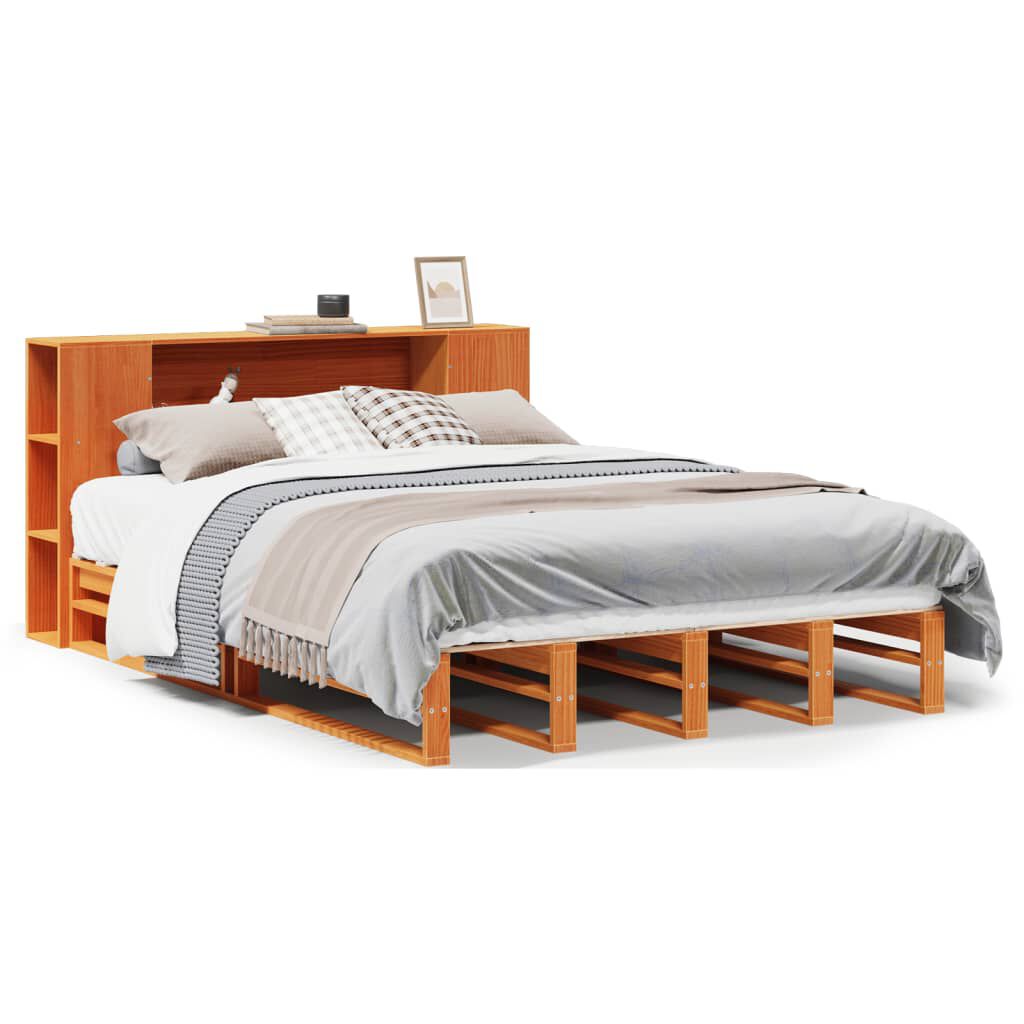vidaXL Κρεβάτι Βιβλιοθήκη Χωρίς Στρώμα Καφέ 150x200 εκ Μασίφ Πεύκο