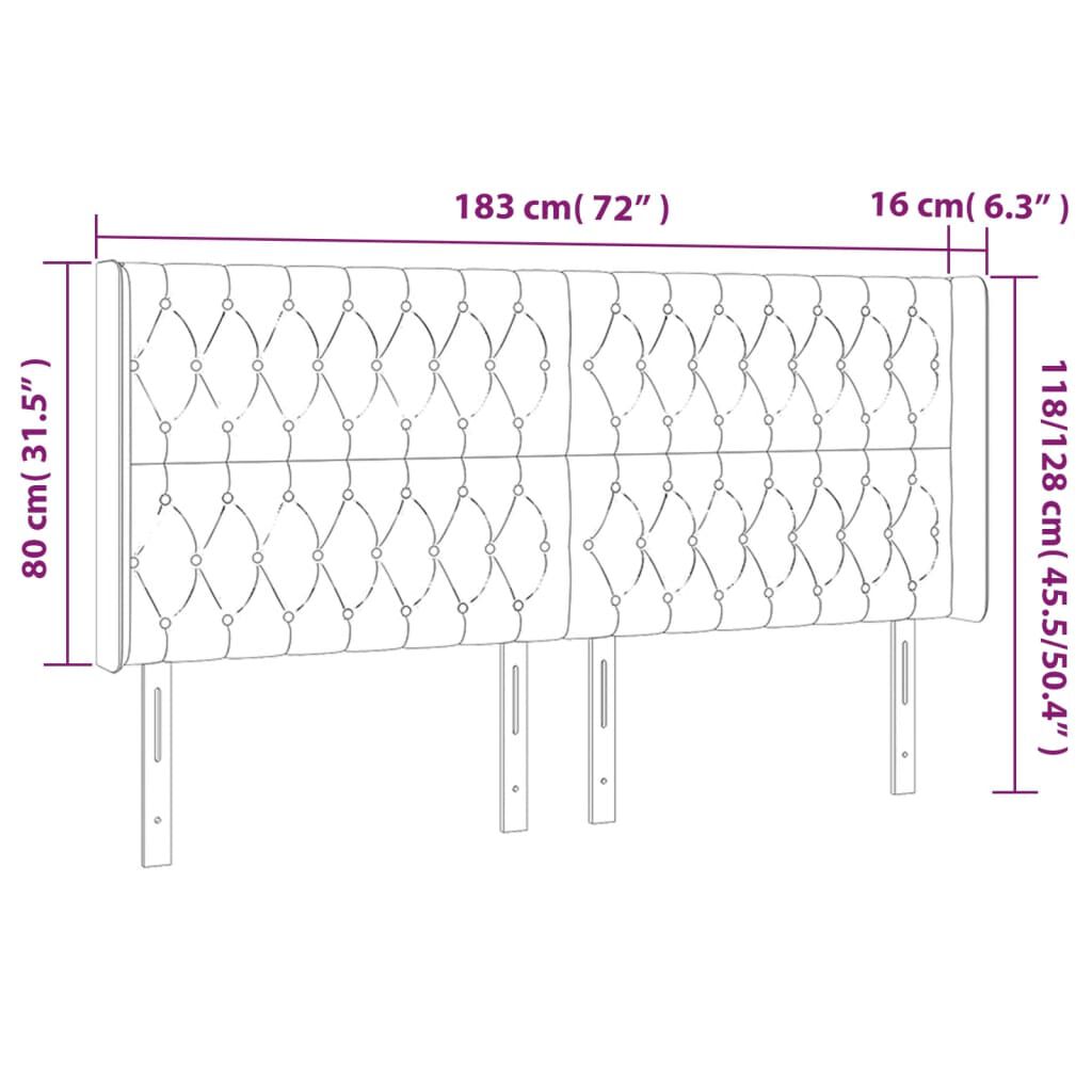 vidaXL Κεφαλάρι Κρεβατιού LED Ανοιχτό Γκρι 183x16x118/128εκ. Βελούδινο