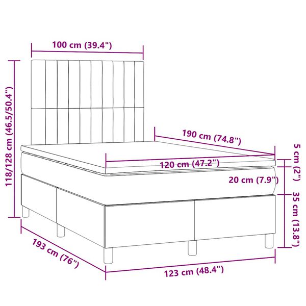 vidaXL Κρεβάτι Boxspring με Στρώμα & LED Μαύρο 120x190 εκ. Υφασμάτινο