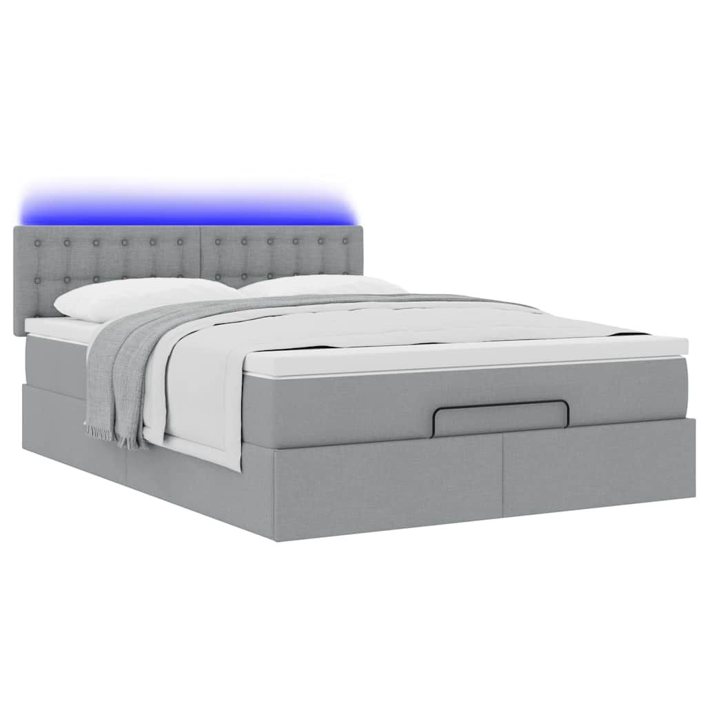 vidaXL Οθωμανικό κρεβάτι με στρώμα&LEDs Ανοιχτό γκρι 140x190cm Ύφασμα