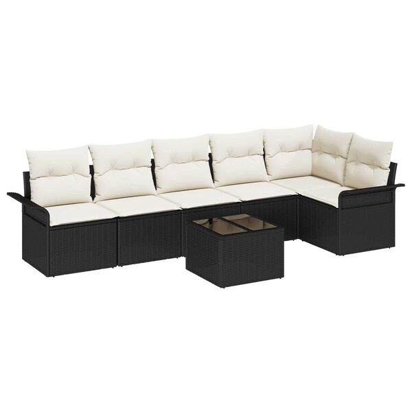 vidaXL Σετ Καναπέ Κήπου με μαξιλάρι 7 pcs Μαύρο Πολυ ράταν