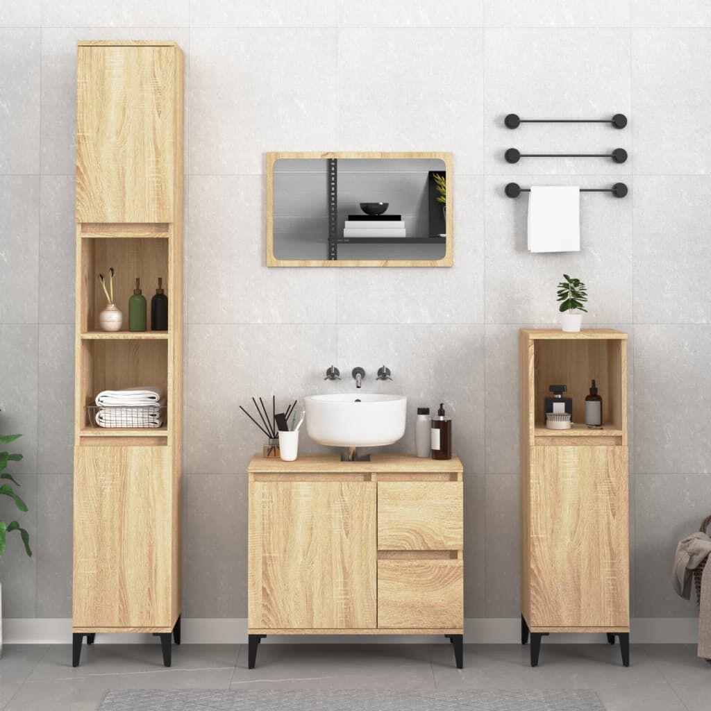 vidaXL Ντουλάπι Μπάνιου Sonoma Δρυς 30x30x100 εκ. Επεξεργασμένο Ξύλο