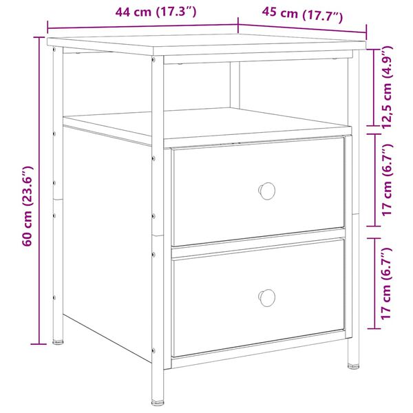 vidaXL Κομοδίνα 2 τεμάχια Artisan Oak 44x45x60 cm Κατασκευασμένο ξύλο