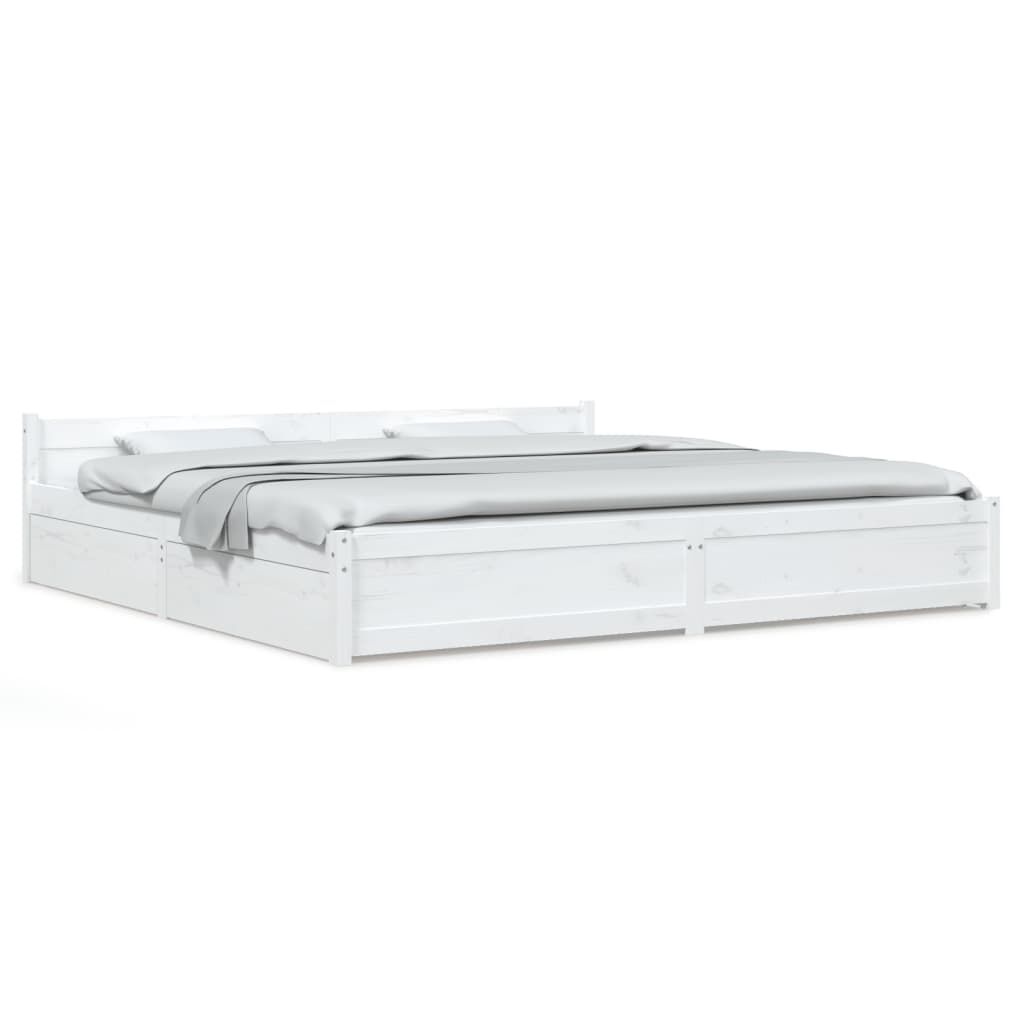 vidaXL Πλαίσιο Κρεβατιού Συρτάρια Λευκό 180 x 200 εκ Super King Size