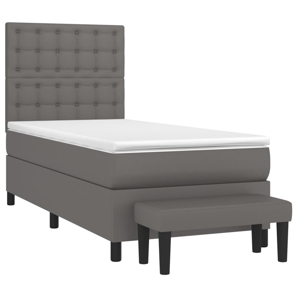 vidaXL Κρεβάτι Boxspring με Στρώμα Γκρι 90x190 εκ. από Συνθετικό Δέρμα