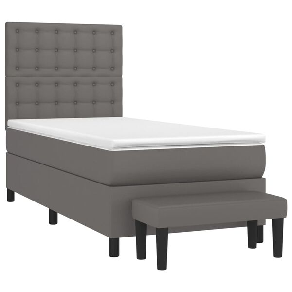 vidaXL Κρεβάτι Boxspring με Στρώμα Γκρι 90x190 εκ. από Συνθετικό Δέρμα