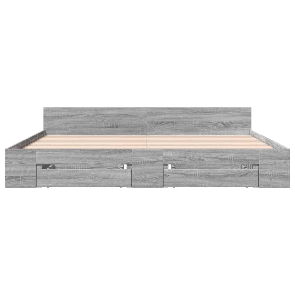 vidaXL Πλαίσιο Κρεβατιού με συρτάρια Γκρι sonoma 200x200εκ. Επεξ. Ξύλο