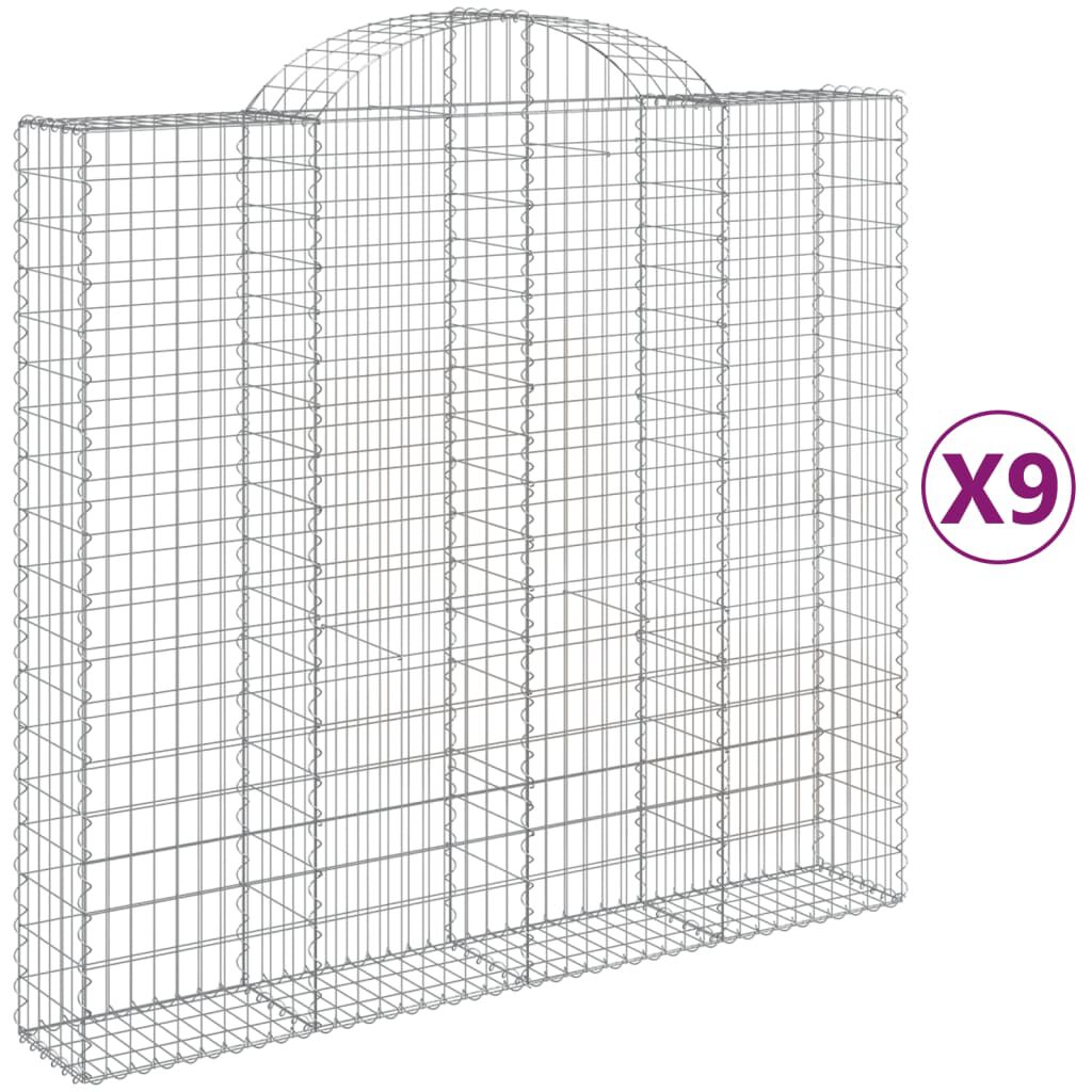 vidaXL Συρματοκιβώτια Τοξωτά 9 τεμ. 200x50x180/200 εκ. Γαλβαν. Ατσάλι