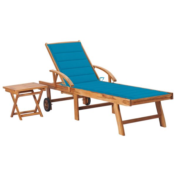 vidaXL Ξαπλώστρα από Μασίφ Ξύλο Teak με Τραπέζι και Μαξιλάρι