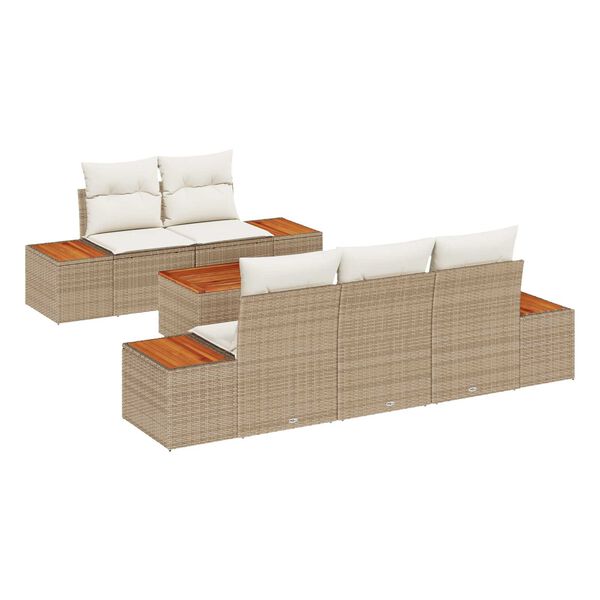 vidaXL Σετ Καναπέ Κήπου με μαξιλάρι 6 pcs Μπεζ Πολυ ράταν