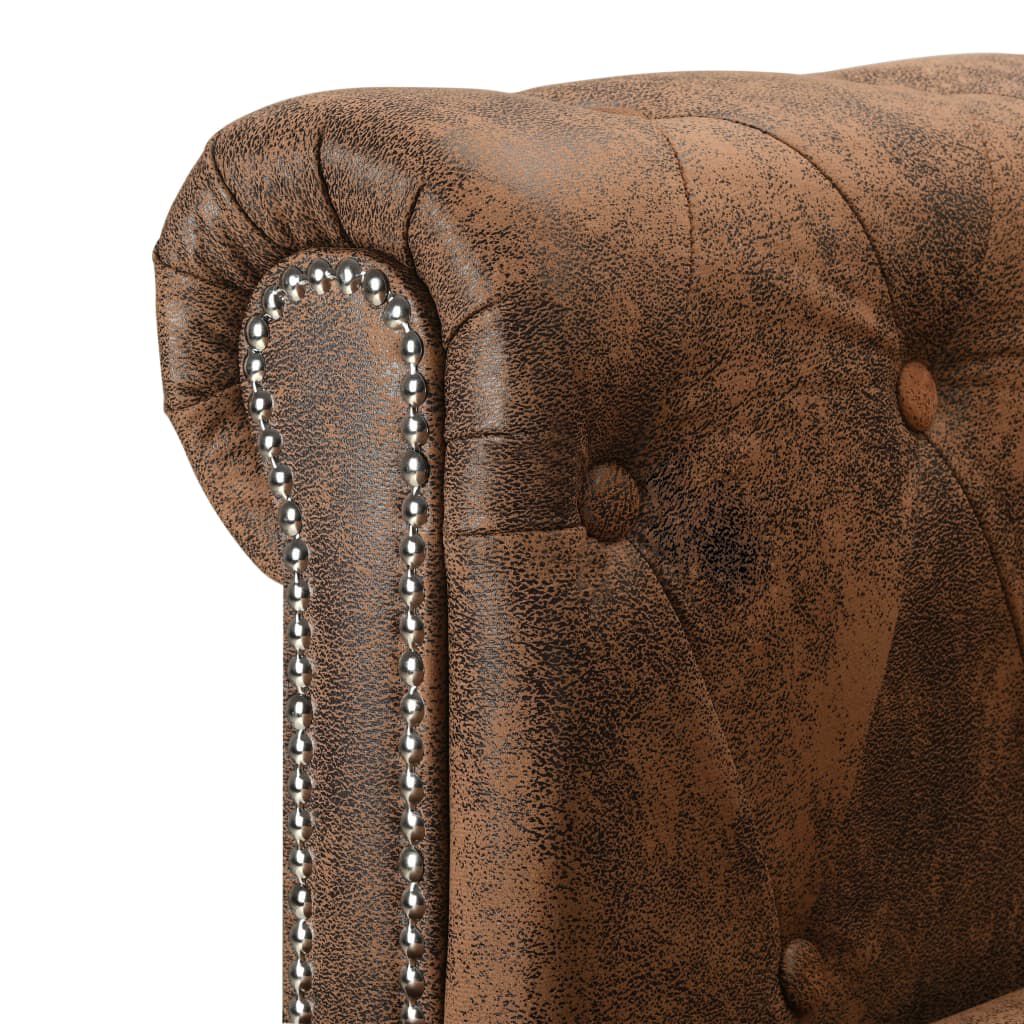 vidaXL Καναπές Chesterfield Γωνιακός Καφέ από Συνθετικό Καστόρι