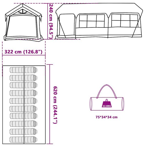 vidaXL Σκηνές με στέγη Μπλε 620 x 322 x 240 εκ Πολυεστέρας