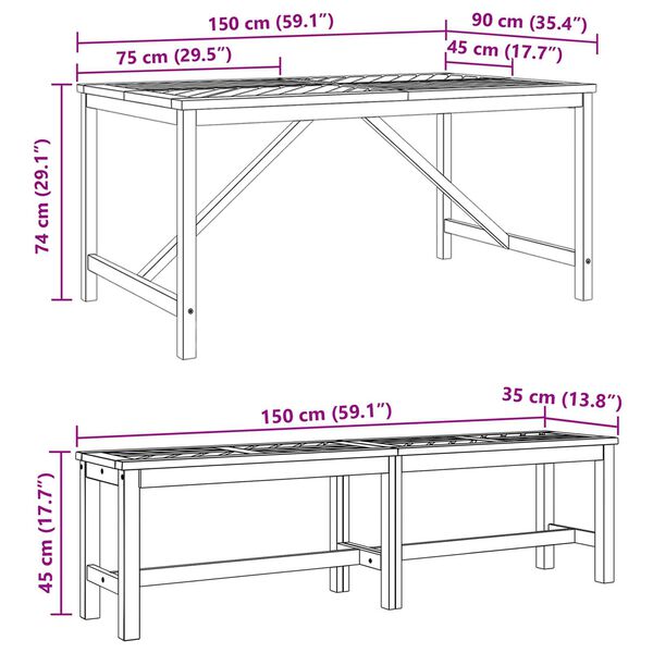 vidaXL Σέτ φαγητού για κήπο 4 pcs Καφέ 150 x 90 x 74 cm