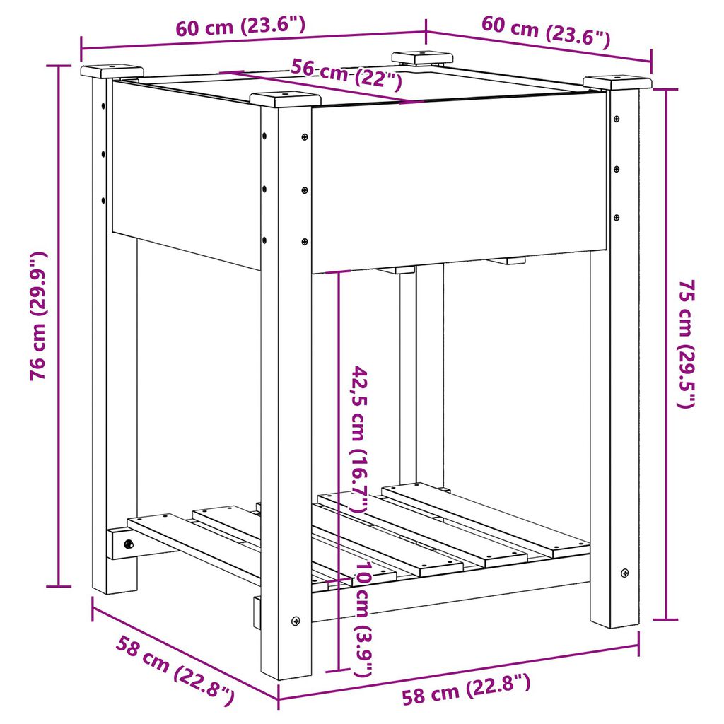 vidaXL Γλάστης Κήπου με Ράφι 60x60x76 εκ Μασίφ Ξύλο Πεύκου
