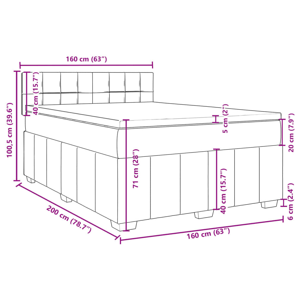 vidaXL Κρεβάτι Boxspring με Στρώμα Taupe 160x200 εκ. Υφασμάτινο