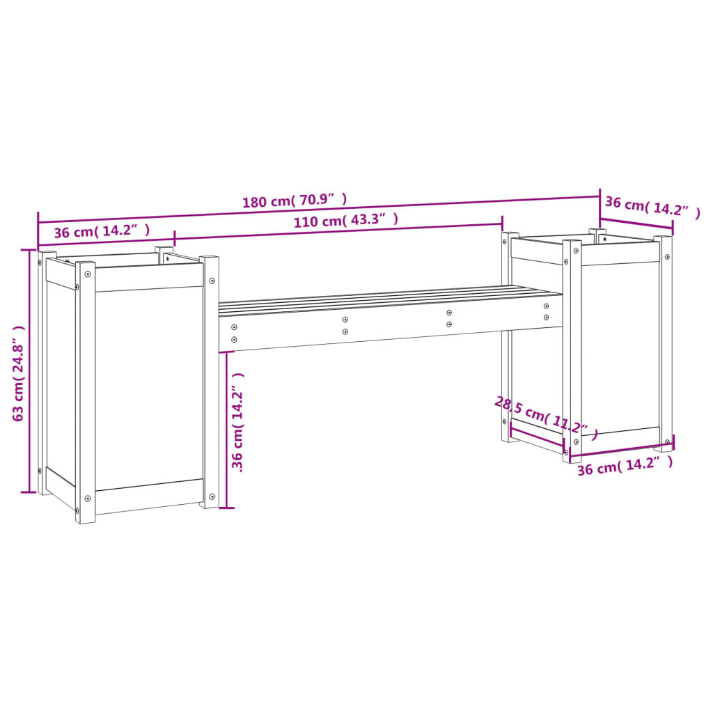 vidaXL Ζαρντινιέρα Παγκάκι 180 x 36 x 63 εκ. από Μασίφ Ξύλο Πεύκου