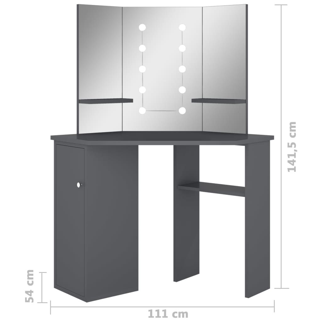 vidaXL Μπουντουάρ Γωνιακό με LED Γκρι 111 x 54 x 141,5 εκ.