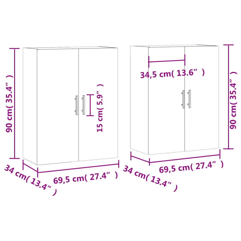 vidaXL Ντουλάπια Τοίχου 2 τεμ. Καπνιστή Δρυς 69,5 x 34 x 90 εκ.