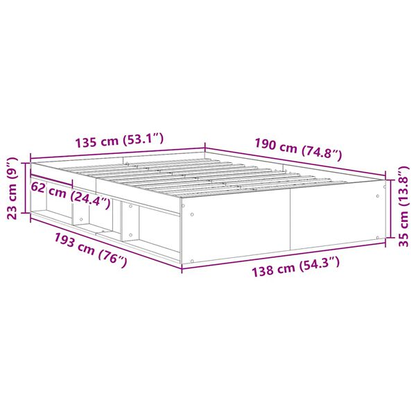 vidaXL Πλαίσιο Κρεβατιού Γκρι Σκυροδέματος 135x190 εκ. Double