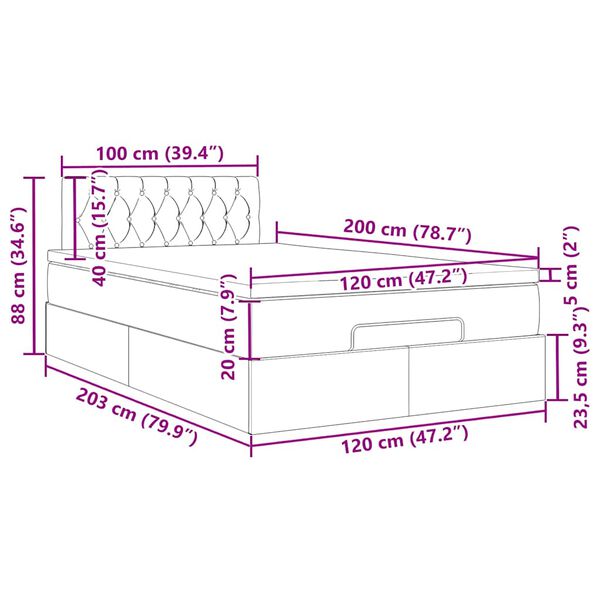 vidaXL Οθωμανικό κρεβάτι με στρώμα & LEDs Σκούρο καφέ 120x200cm Ύφασμα