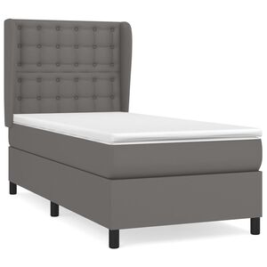 vidaXL Κρεβάτι Boxspring με Στρώμα Γκρι 90x200 εκ. από Συνθετικό Δέρμα