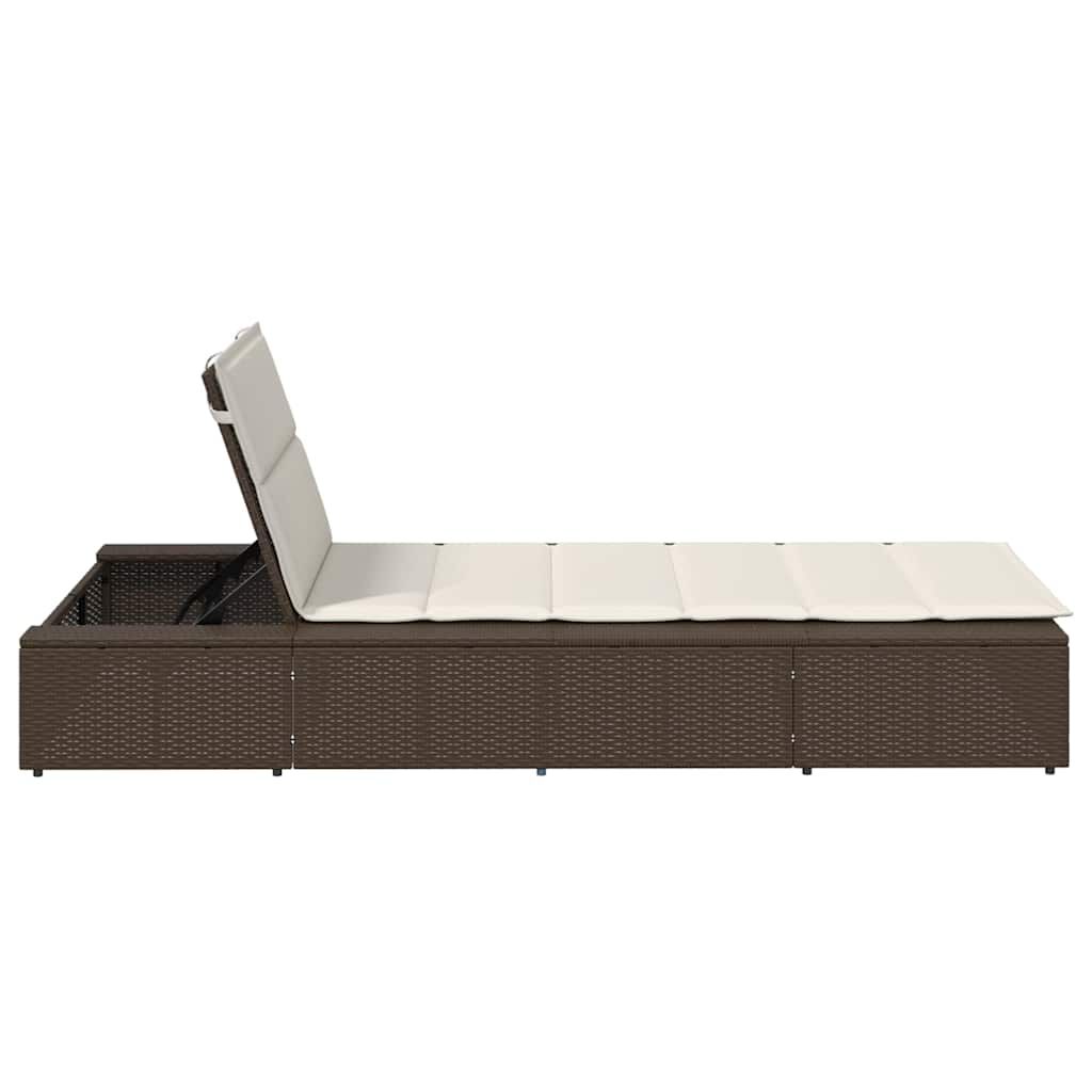 vidaXL Ξαπλώστρα με πλωτό μαξιλάρι Brown Poly Rattan
