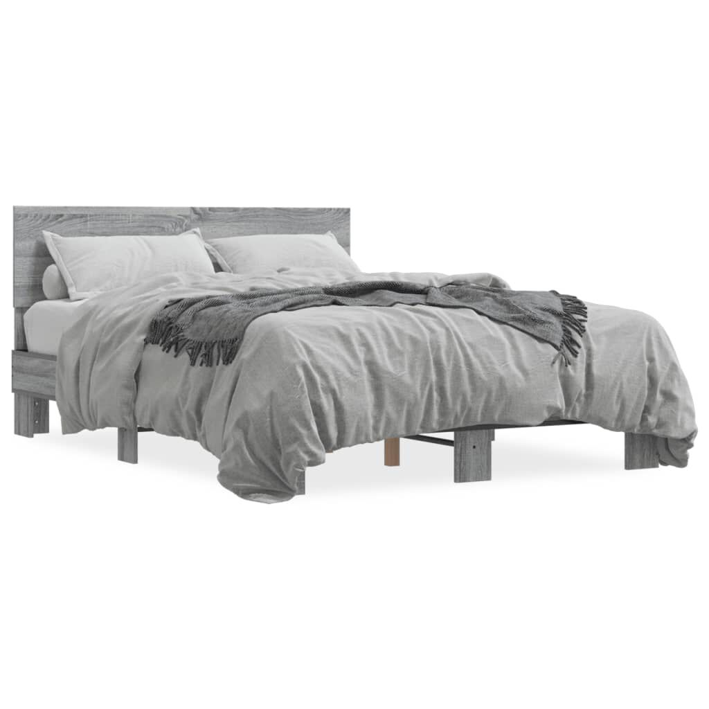 vidaXL Πλαίσιο Κρεβατιού Γκρι Sonoma 140x200 εκ. Επεξ. Ξύλο & Μέταλλο
