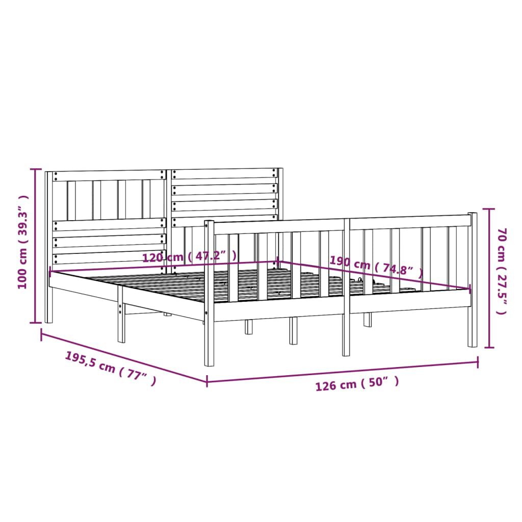 vidaXL Πλαίσιο Κρεβατιού 120 x 190 εκ. από Μασίφ Ξύλο Small Double