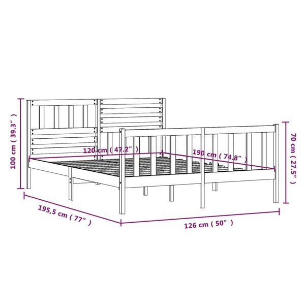 vidaXL Πλαίσιο Κρεβατιού 120 x 190 εκ. από Μασίφ Ξύλο Small Double
