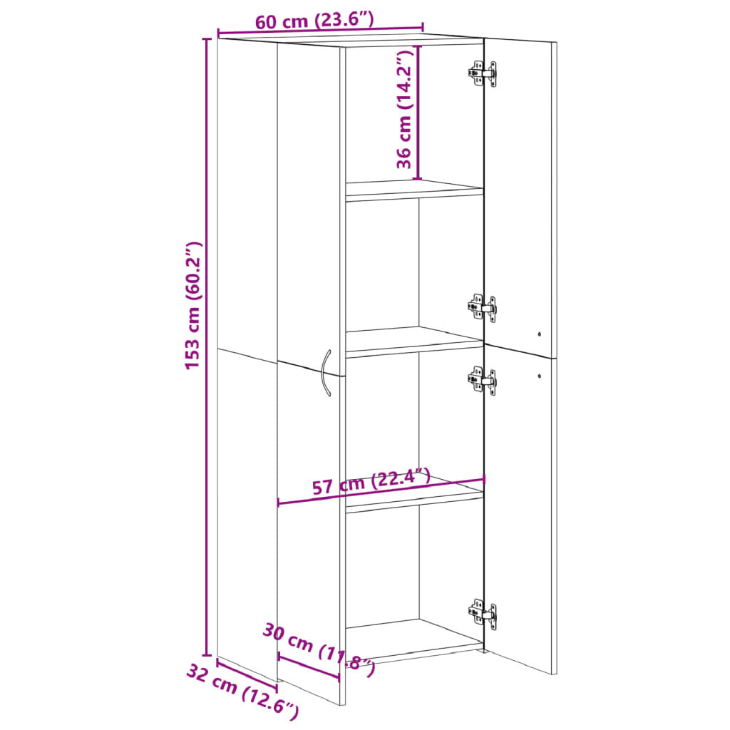 vidaXL Αρχειοθήκη Μαύρη 60x32x153 εκ. από Επεξεργασμένο Ξύλο