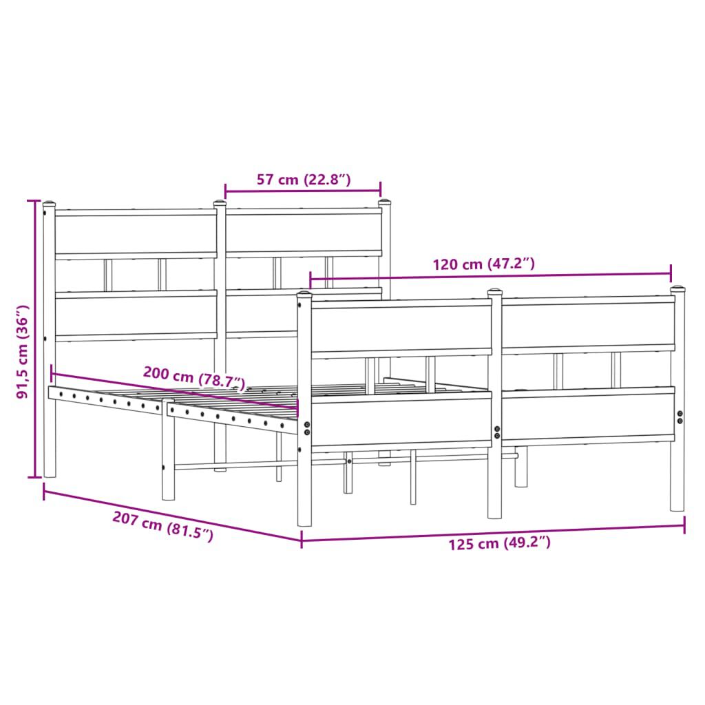 vidaXL Σκελετός Κρεβ. Χωρίς Στρώμα Sonoma Δρυς 120x200 εκ. Μεταλλικό