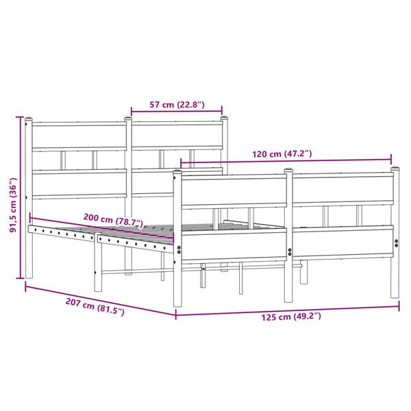 vidaXL Σκελετός Κρεβ. Χωρίς Στρώμα Sonoma Δρυς 120x200 εκ. Μεταλλικό