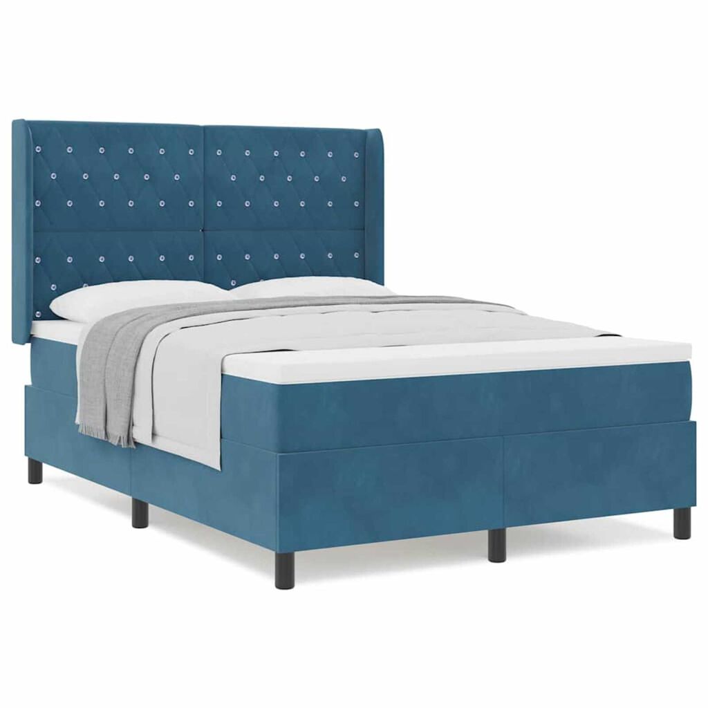 vidaXL Κρεβάτι με ελατήρια με κεφαλάρι Μπλε 160 x 200 cm Βελούδο