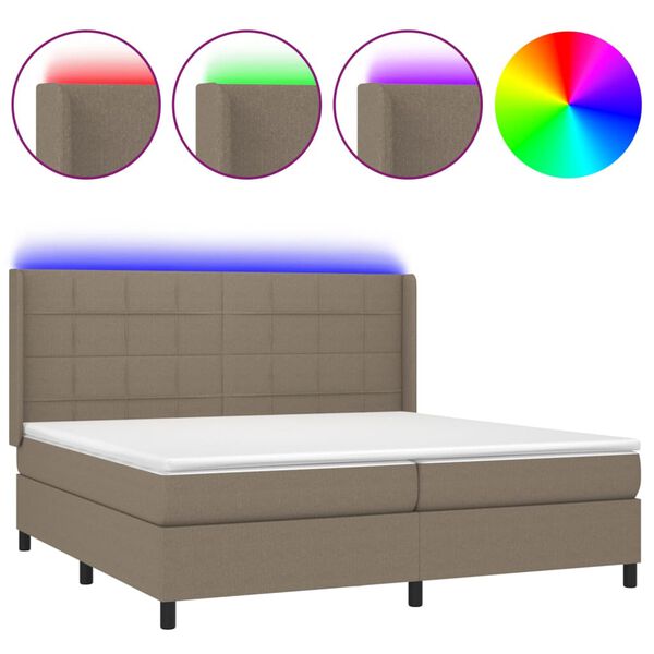 vidaXL &Kappa;&rho;&epsilon;&beta;ά&tau;&iota; Boxspring &mu;&epsilon; &Sigma;&tau;&rho;ώ&mu;&alpha; & LED Taupe 200x200 &epsilon;&kappa;. &Upsilon;&phi;&alpha;&sigma;&mu;ά&tau;&iota;&nu;&omicron;