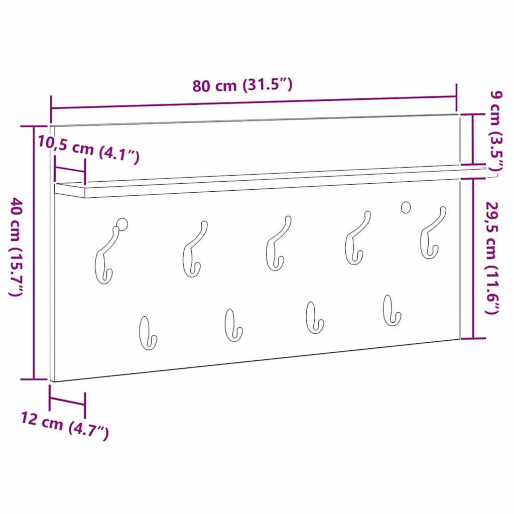 vidaXL Τοίχου Κρεμάστρα Γκρι sonoma 80 x 40 x 12 cm Επεξεργασμένο ξύλο