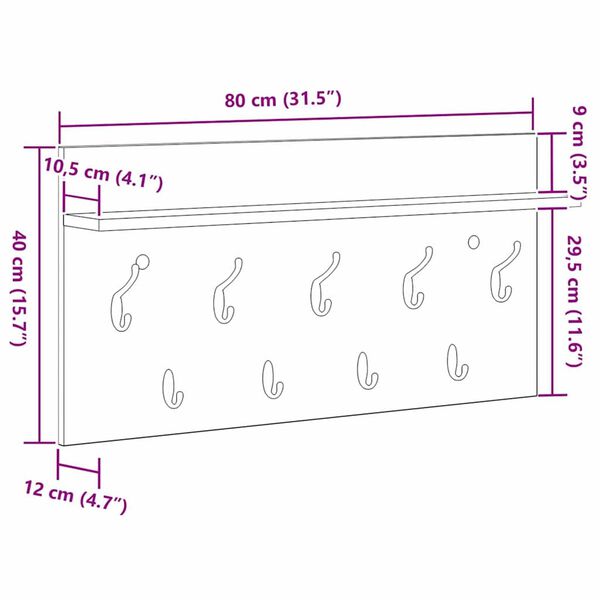 vidaXL Τοίχου Κρεμάστρα Γκρι sonoma 80 x 40 x 12 cm Επεξεργασμένο ξύλο