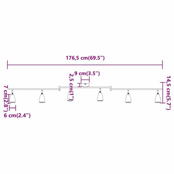 vidaXL Σποτ οροφής Λευκό 176.5 x 13.5 x 12.5 εκ. Ατσάλι