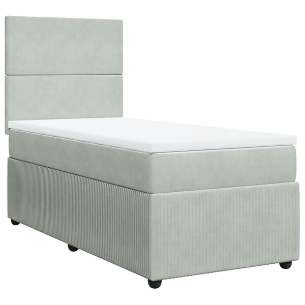 vidaXL Κρεβάτι Boxspring με Στρώμα Ανοιχτό Γκρι 90x200 εκ. Βελούδινο