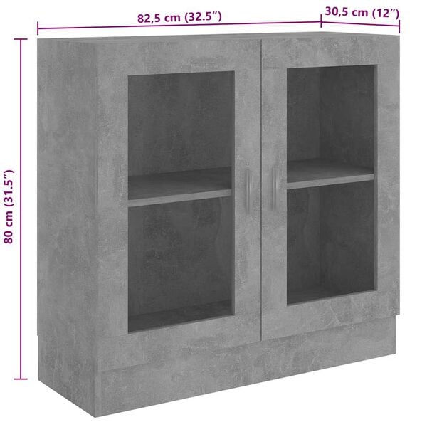 vidaXL Βιτρίνα Γκρι του Σκυροδέματος 82,5 x 30,5 x 80 εκ. Επεξ. Ξύλο