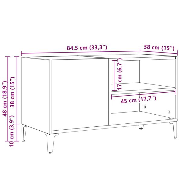 vidaXL Ντουλάπα Δίσκων Μαύρη Δρυς 84,5x38x48 εκ Επεξεργασμένο Ξύλο