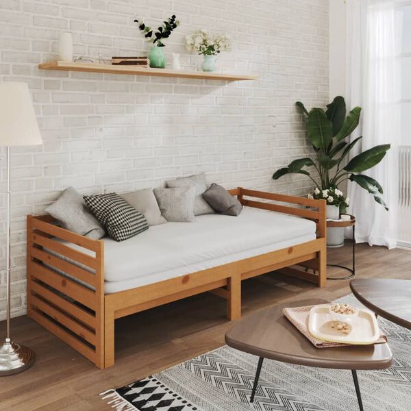 vidaXL Καναπές Κρεβάτι Καφέ Μελί 2 x (90 x 200) εκ από Μασίφ Ξύλο Πεύκου