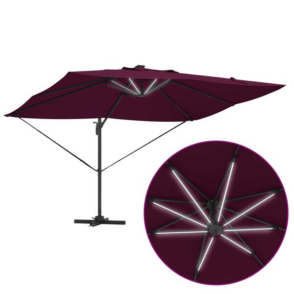 vidaXL Cantilever Roma Parasol με LEDs Μπορντώ 352x251x265 εκ. Αλουμίνιο