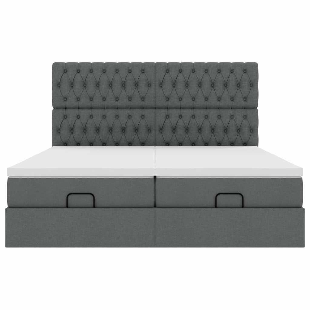 vidaXL Οθωμανικό κρεβάτι με στρώματα&LEDs Σκούρο γκρι 200x200cm ύφασμα